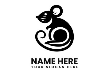 A stylized black mouse logo with a curved tail, perfect for branding.