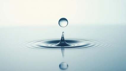 Water droplet impact creating ripple effect. Liquid splash.