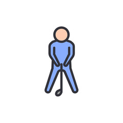 Minimalist Golfer Icon Ready To Swing On The Golf Course Field