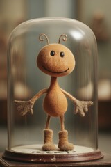 Cute Knitted Ant Figurine under Glass Dome