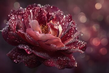 Dew-Kissed Burgundy Rose Close-Up