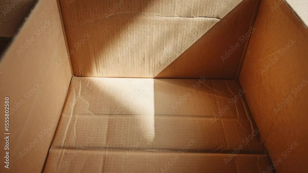 Aufkleber A cardboard box is open and sits on a table, ready for use