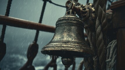 Obraz premium Antique ship bell in stormy weather