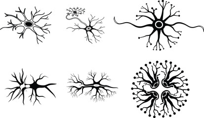 Neuron Vector Icon | Black and White Nerve Cell Illustration on Blank Background