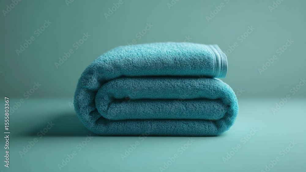 Poster a collection of blue towels stacked on a table, ideal for use in bathroom or spa settings