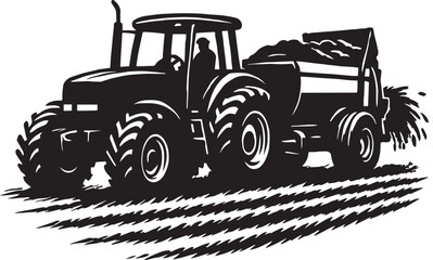 Manure Spreader Silhouette – Organic Fertilizer Application in Action Vector Icon