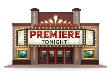 Movie theater showing premiere tonight facade view