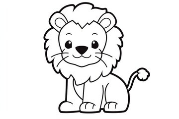 Fototapeta premium Cute simple cartoon lion coloring page with very thick black lines on white background in sticker-style vector outline