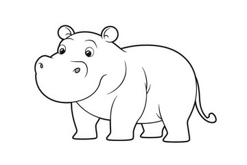 Fototapeta premium Cute simple cartoon hippo coloring page with black and white vector line art on clear background