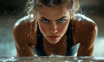 Obraz premium Female athlete doing fitness training, demonstrating strength and determination while engaging in an intense workout session, Generative AI