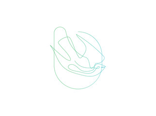 Abstract modern line art face with gradient color in green and pink. Minimalist contemporary vector for posters, wall art, or creative branding.