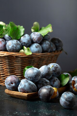 Blue plums on the kitchen table.