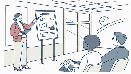 Business Presentation Woman Presenting Data to Audience in Office.