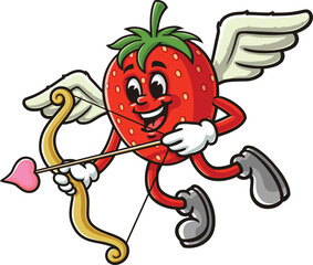 Strawberry character cartoon is becoming cupid