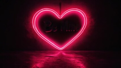 Neon heart sign glowing in a dark room, creating a romantic atmosphere for Valentine's Day - Powered by Adobe