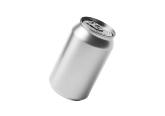 Blank silver aluminum beverage can with pull tab isolated on transparent background