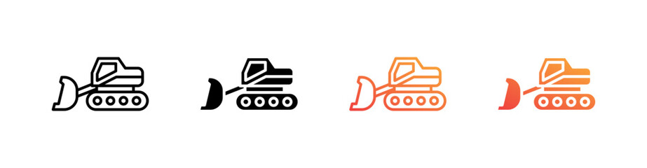 Bulldozer Multiple Style Icon Set Vector 