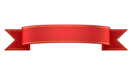 Elegant red ribbon with gold trim isolated on transparent background