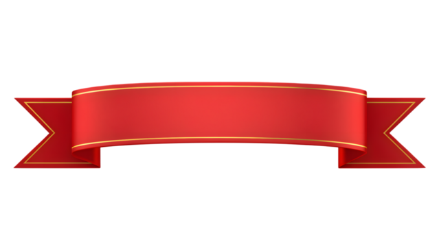 Elegant red ribbon with gold trim isolated on transparent background