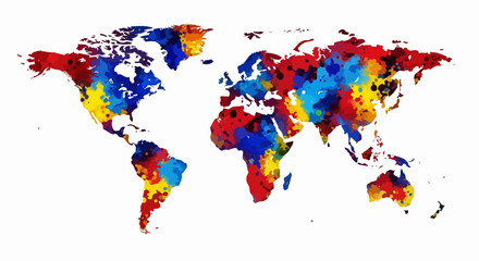 Fototapeta premium A creative and colorful rendition of a world map using dynamic watercolor splashes. A modern global art piece for travel lovers and explorers