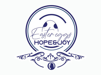 Vintage circular badge logo design with Easter eggs and the text Hope and Joy. Includes elegant floral ornament decoration. Suitable for Easter celebration, holiday branding, and seasonal greeting 11