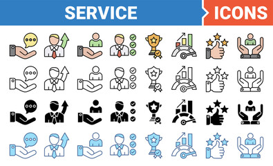 Obraz premium Service concept for customer and technical support icon set with multiple style collection.