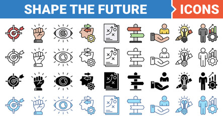 Shape the future concept for business planning icon set with multiple style collection.