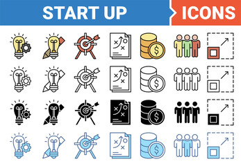 Obraz premium Start up icon set with multiple style collection.