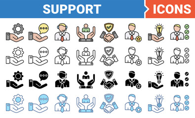 Support icon set with multiple style collection.