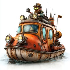 Bearded Man Piloting Rusty Orange Amphibious Vehicle