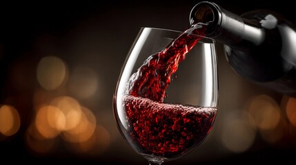 Pouring rich red wine into a glass with a blurred background in a cozy setting