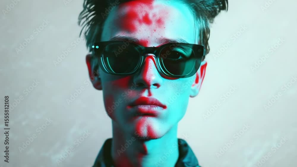 Poster A man wearing red glasses and a tie, suitable for use in a professional or formal setting