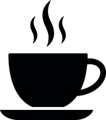 Steaming Hot Coffee Cup Silhouette Icon - Cafe Symbol