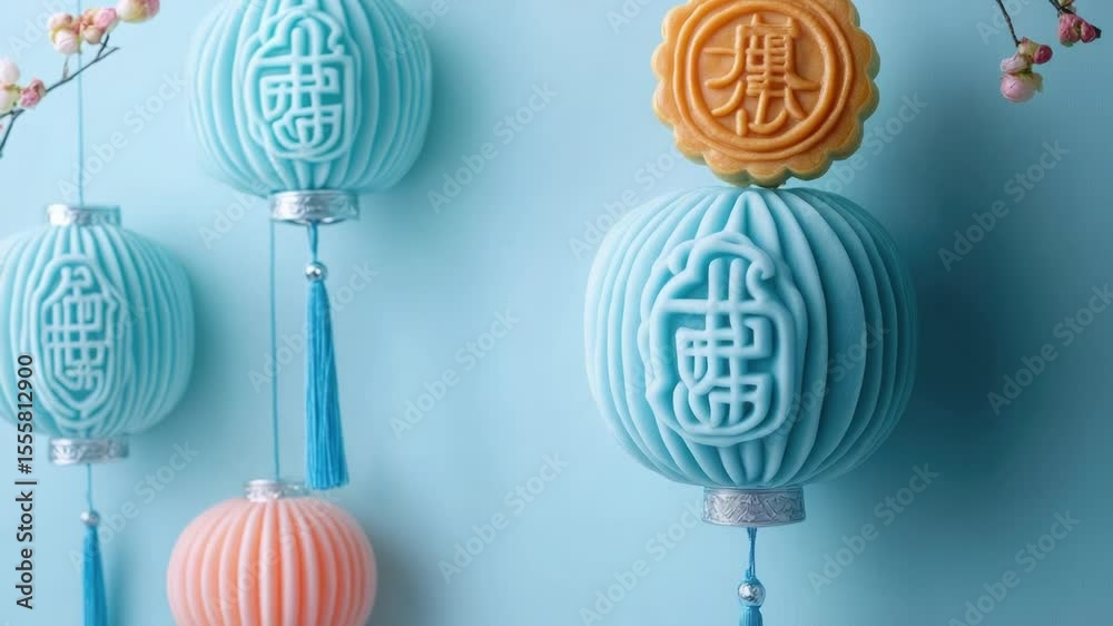 Poster a group of colorful chinese lanterns hang from the wall, creating a warm and cozy atmosphere