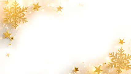 Fototapeta premium Golden Snowflake Stars Festive Lights isolated on a transparent background