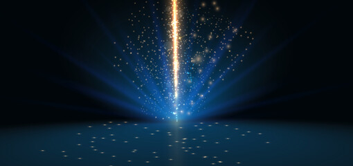 Scene dark blue with gold glitters lights sparkle. For product show, promotion, brochure.