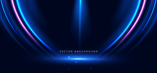 Scene futuristic technology blue and pink beam curved on dark blue background.