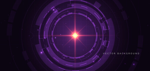 Futuristic technology hi tech purple gear element on dark purple background.