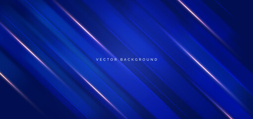 Abstract modern geometric blue diagonal lines background with gold lighting effect diagonal.