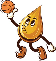 Cartoon oil drop character playing slam dunk basketball