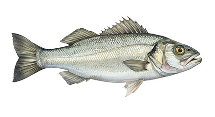 Detailed Illustration of a White Seabass Fish watercolor png, transparent isolated nackground