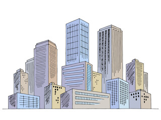 Obraz premium City graphic color cityscape skyline sketch illustration vector 