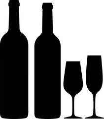 Elegant Wine Bottles & Glasses Silhouette Set

