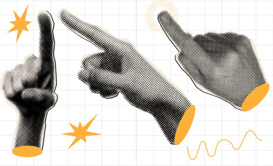 Halftone collage elements-pointing human hand,trendy collage element