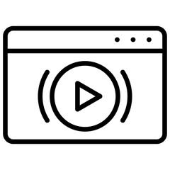 Video Browser Outline Style Icon - Web browser window with a play button, representing video playback or streaming platform
