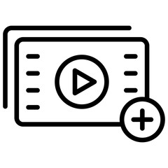Add Video Outline Style Icon - Video window with plus symbol indicates adding new media or uploading content