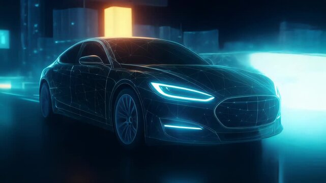 The video blurred background shows a highly modified race car with a sleek aerodynamic design, fiber optics, suggesting internal cabling and movement mechanisms.