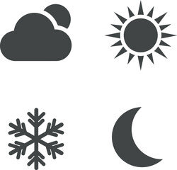 Weather Forecast Icons - Sun, Cloud, Snow, Moon

