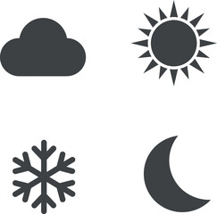 Weather Forecast Icons - Sun, Cloud, Snow, Moon

