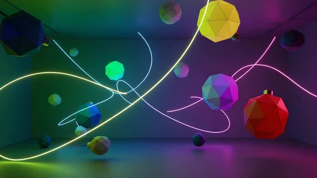 Abstract colorful decor with geometric shapes and neon lights